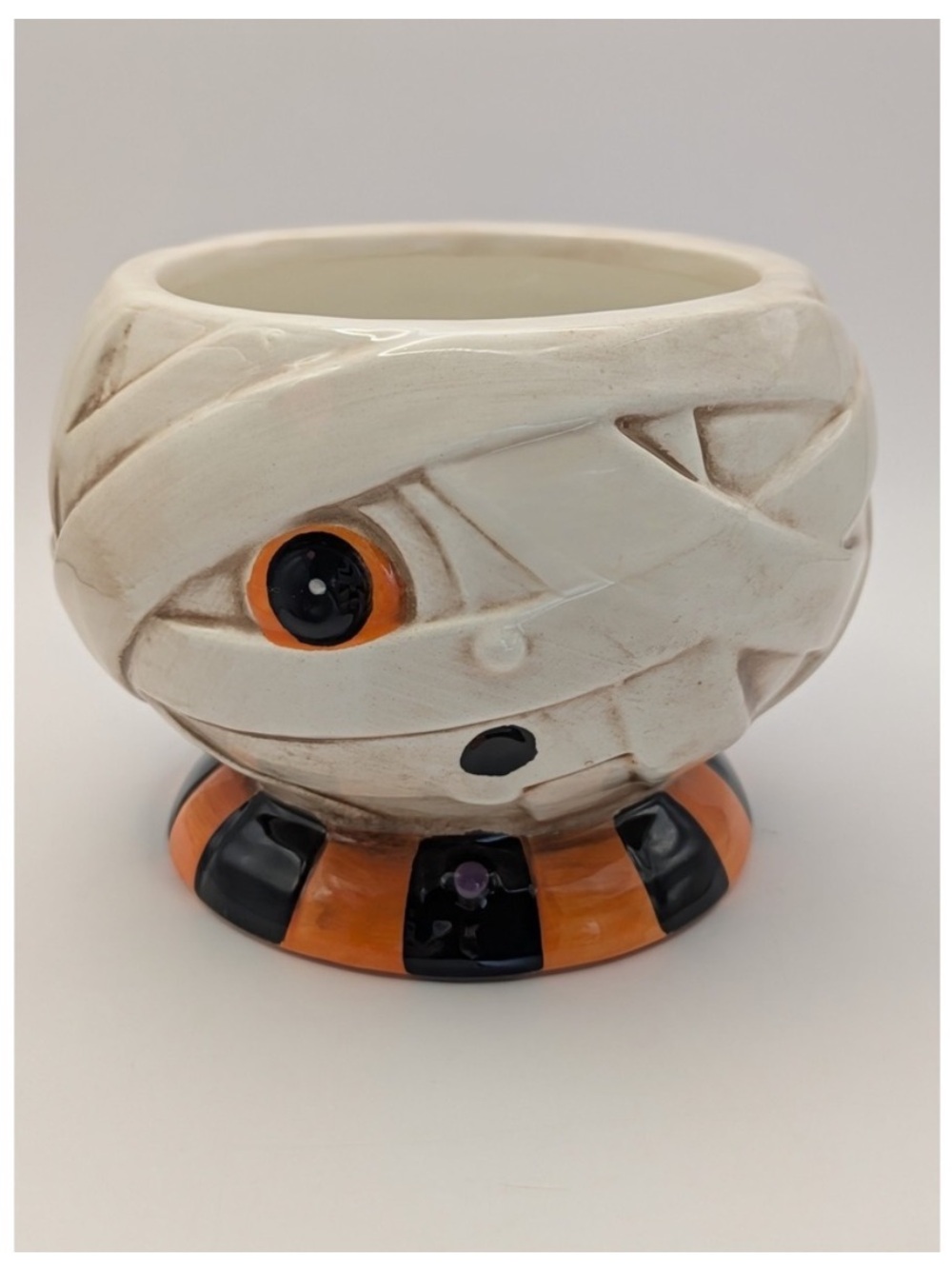 Johanna Parker Halloween Candy Bowl Mummy Ceramic 4 inch Snack Dish Transpac NEW